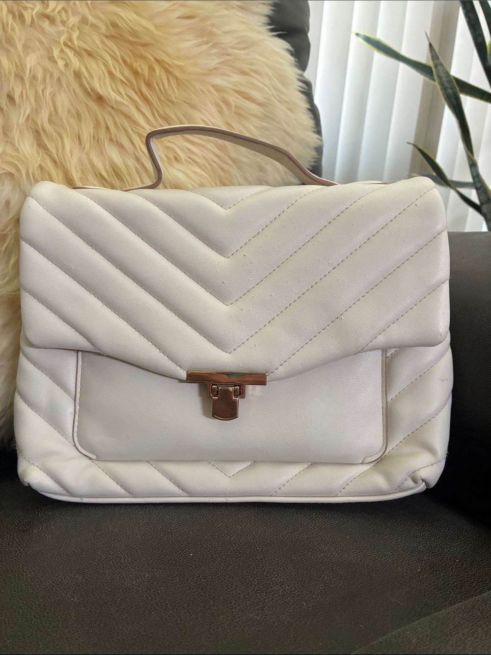 a new day White Quilted Top-Handle Satchel with Gold-Tone Clasp